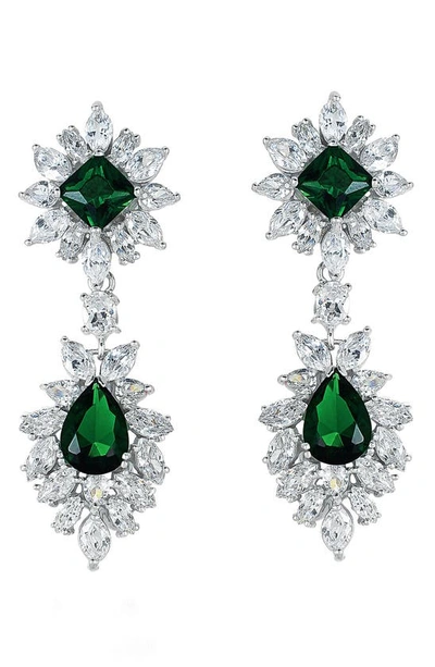 Genevive Cubic Zirconia Drop Earrings In Silver/ Green