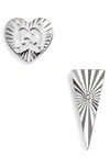 Gucci Gg Heart And Diamond Triangle Stud Earrings In White Gold In 18k White Gold