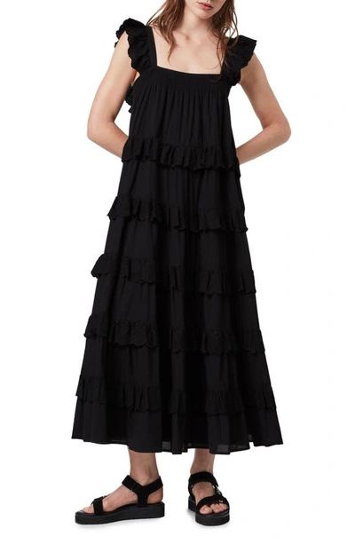 Allsaints Serina Tiered Maxi Dress In Black