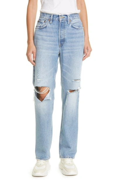 Re/done Womens Sunfaded Destroy 90s Comfy Straight-leg High-rise Jeans 28