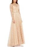 Mac Duggal Embellished Golden Lace Gown In Rose