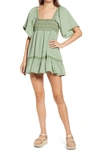 Free People Easy To Love Green Cotton Mini Dress In Still Pond