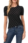 Cece Puff Sleeve Polka Dot Blouse In Rich Black