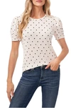 Cece Puff Sleeve Polka Dot Blouse In Soft Ecru