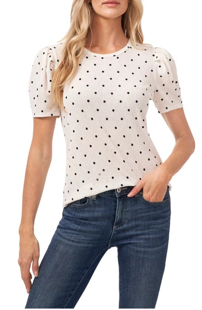 Cece Puff Sleeve Polka Dot Blouse In Soft Ecru