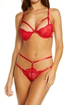Oh La La Cheri Women's Strappy Bra With Panty 2pc Lingerie Set In Red