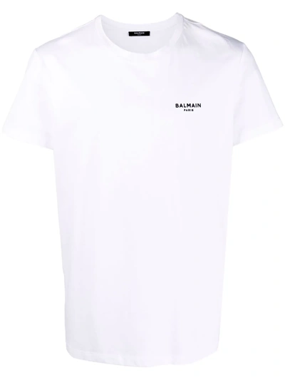 Balmain Flocked Logo Organic Cotton T-shirt In White