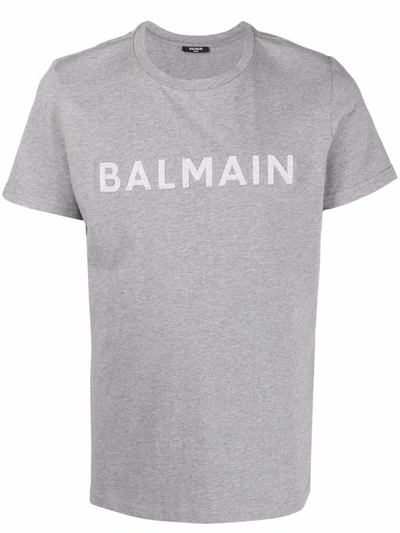 Balmain T-shirt With Pale Logo Appliqué In Gray