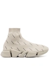 Balenciaga Speed 2.0 Logo-print Stretch-knit Slip-on Sneakers In Soft Beige Black