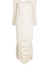 Khaite Womens Ivory Lydia Ruched Stretch-woven Midi Dress S In Nude