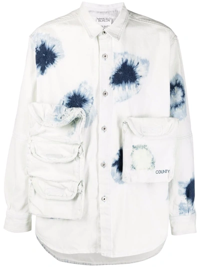 Marcelo Burlon County Of Milan Men's Shibori 4-pocket Denim Shirt In White