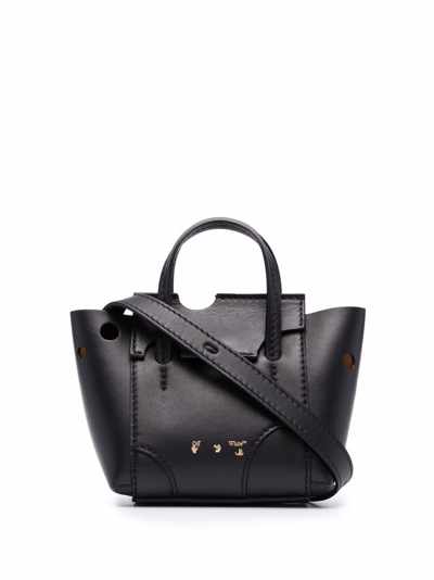 Off-white Burrow Perforated Leather Tote In Black
