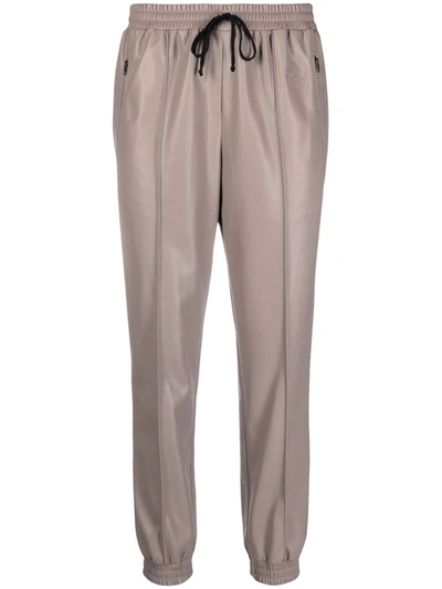 Philosophy Di Lorenzo Serafini Cropped Faux Leather Track Trousers In Taupe