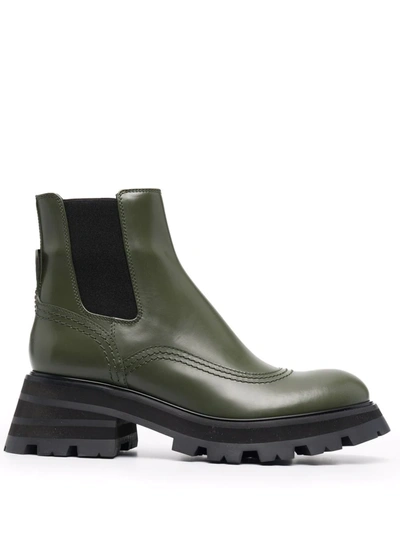 Alexander Mcqueen Wander Ridged-sole Leather Boots In Green