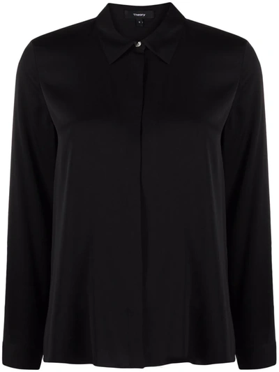 Theory Classic Fitted Shirt Shirt In Black Silk