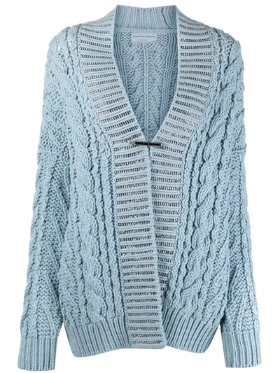 Ermanno Scervino Light Blue Wool Blend Cardigan With Crystals And Bijoux Brooch In Blau