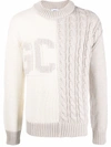Gcds Man Bicolor Sweater With Inlaid Logo And Braid Processing In Beige