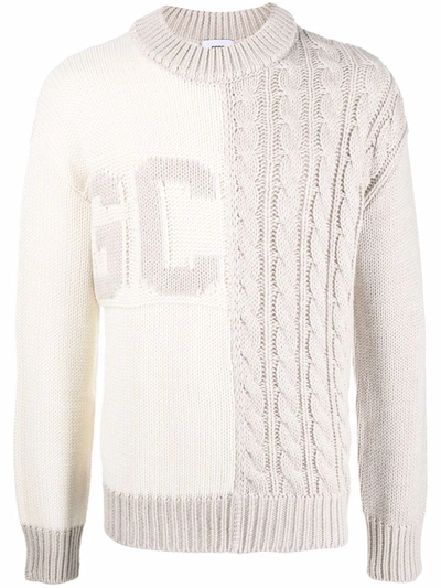 Gcds Man Bicolor Sweater With Inlaid Logo And Braid Processing In Beige