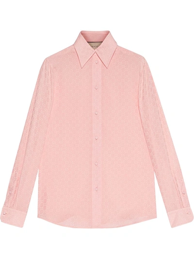 Gucci Gg Jacquard Silk Crepe Shirt In Pink & Purple