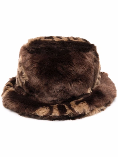 Gcds Buket Hat In Ecological Fur With Logo In Brown