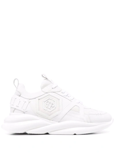 Philipp Plein Panelled Logo-embossed Chunky Leather Sneakers In White