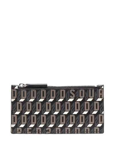 Dsquared2 Monogram-print Zipped Wallet In Schwarz