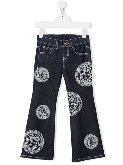Versace Medusa Amplified Kids Print Flared Jeans In Blue