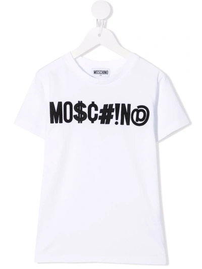 Moschino Kids' Logo Crew-neck T-shirt In 白色
