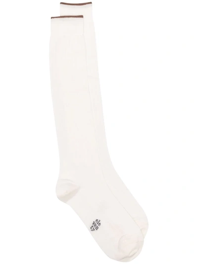 Eleventy Two-tone Ribbed Socks In 白色