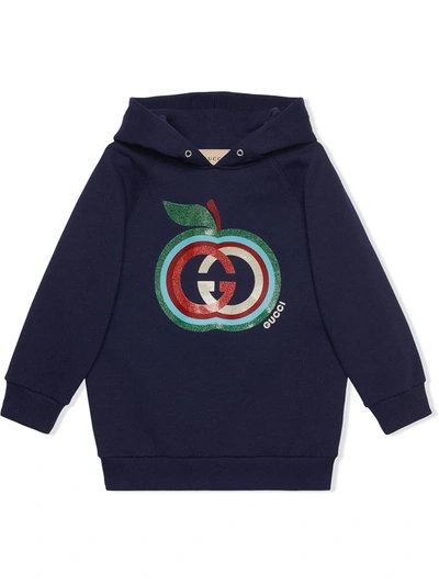 Gucci Apple-print Cotton Hoodie In Blue