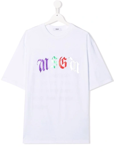 Msgm Teen Logo-print Cotton T-shirt In 白色