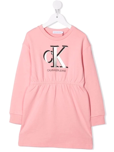Calvin Klein Logo-print Organic Cotton Dress In 粉色
