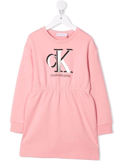 Calvin Klein Kids' Logo-print Organic Cotton Dress In 粉色