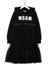Msgm Teen Logo Hooded Sweatshirt Dress In 黑色