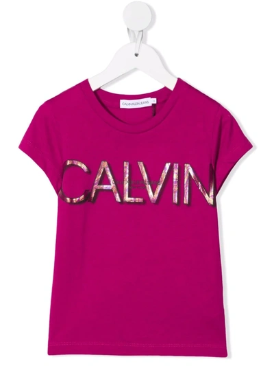 Calvin Klein Logo-print Cotton T-shirt In 粉色