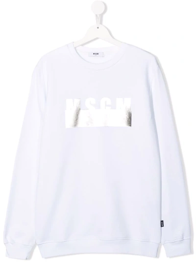 Msgm Teen Logo-print Cotton Sweatshirt In 白色