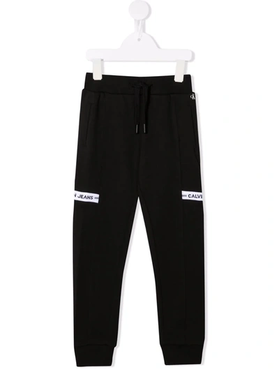 Calvin Klein Kids' Logo-print Cotton Track Pants In 黑色