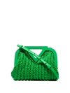 Bottega Veneta Green Point Small Crochet Leather Top Handle Bag In Green