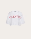 Valentino Logo-print Blossom-detail Cropped T-shirt In White/red