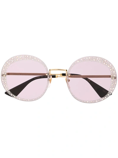 Gucci Crystal-embellished Round-frame Sunglasses In Gold