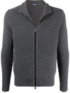 Drumohr Ribbed Zip-up Merino Jacket In Grau