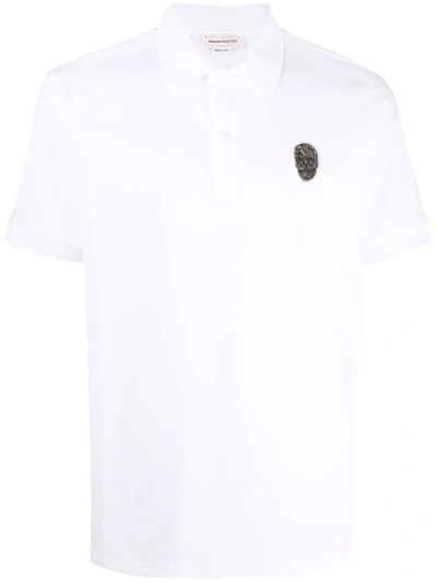 Alexander Mcqueen Slim-fit Embellished Cotton-jersey Polo Shirt In 白色