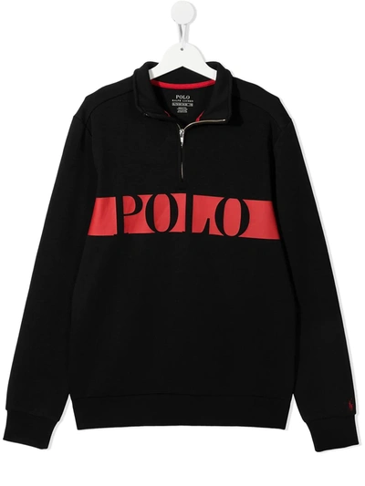 Polo Ralph Lauren Kids' Half-zip Logo Sweatshirt In Black
