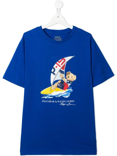 Ralph Lauren Kids' Polo Bear Cotton T-shirt In Blue
