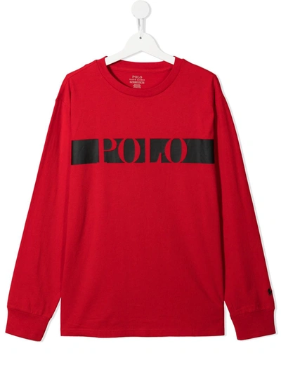 Ralph Lauren Kids' Polo Long-sleeve Cotton Top In Red