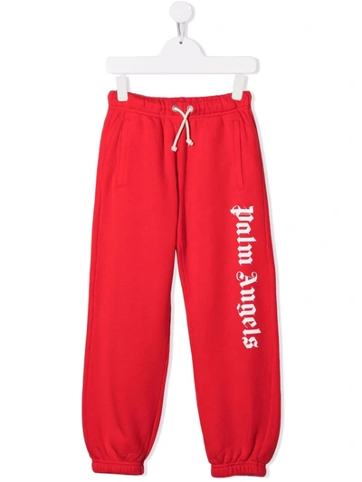 Palm Angels Red Sweatpants For Kids With White Logo In Rosso