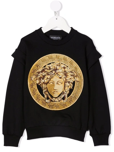 Versace Kids' Medusa Head-embroidered Sweatshirt In Nero/oro