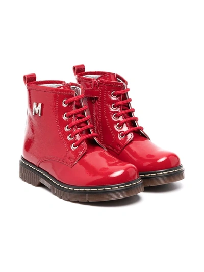 Monnalisa Kids' Logo-plaque Lace-up Boots In Rosso