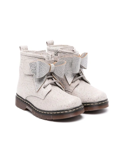 Monnalisa Kids' Bow-embellished Boots In Grey
