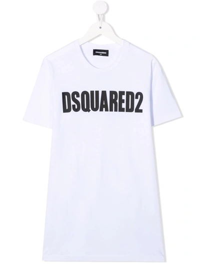Dsquared2 Teen Logo-print Cotton T-shirt In White